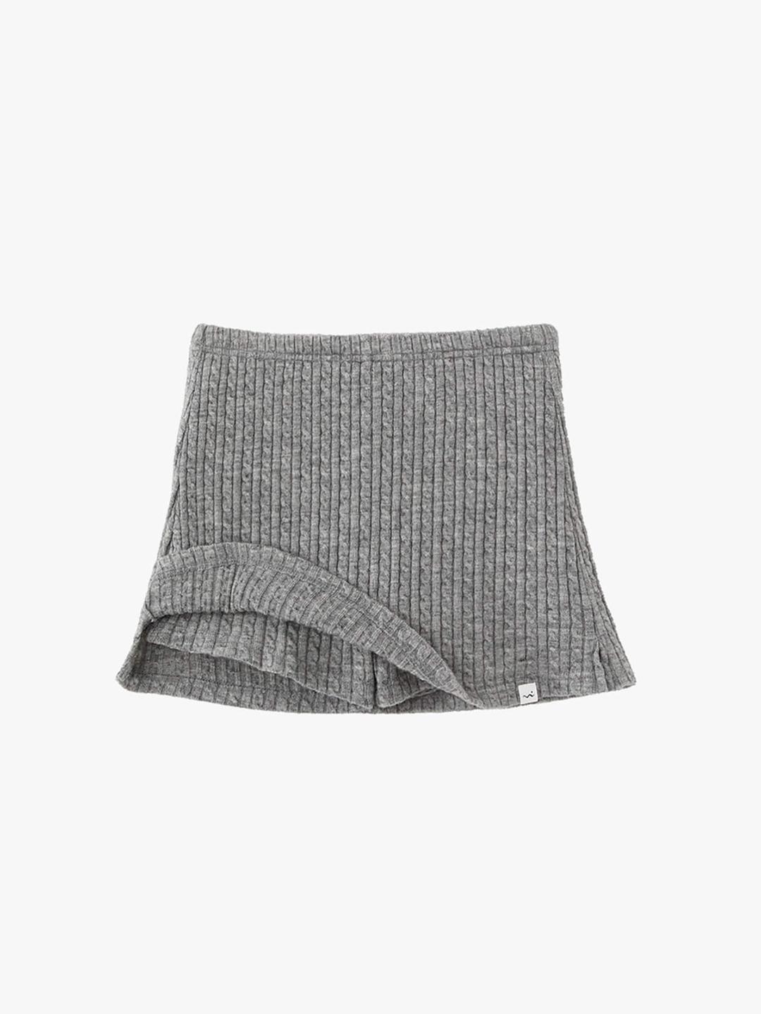Cable Knit Mini Skirt Shorts - Grey
