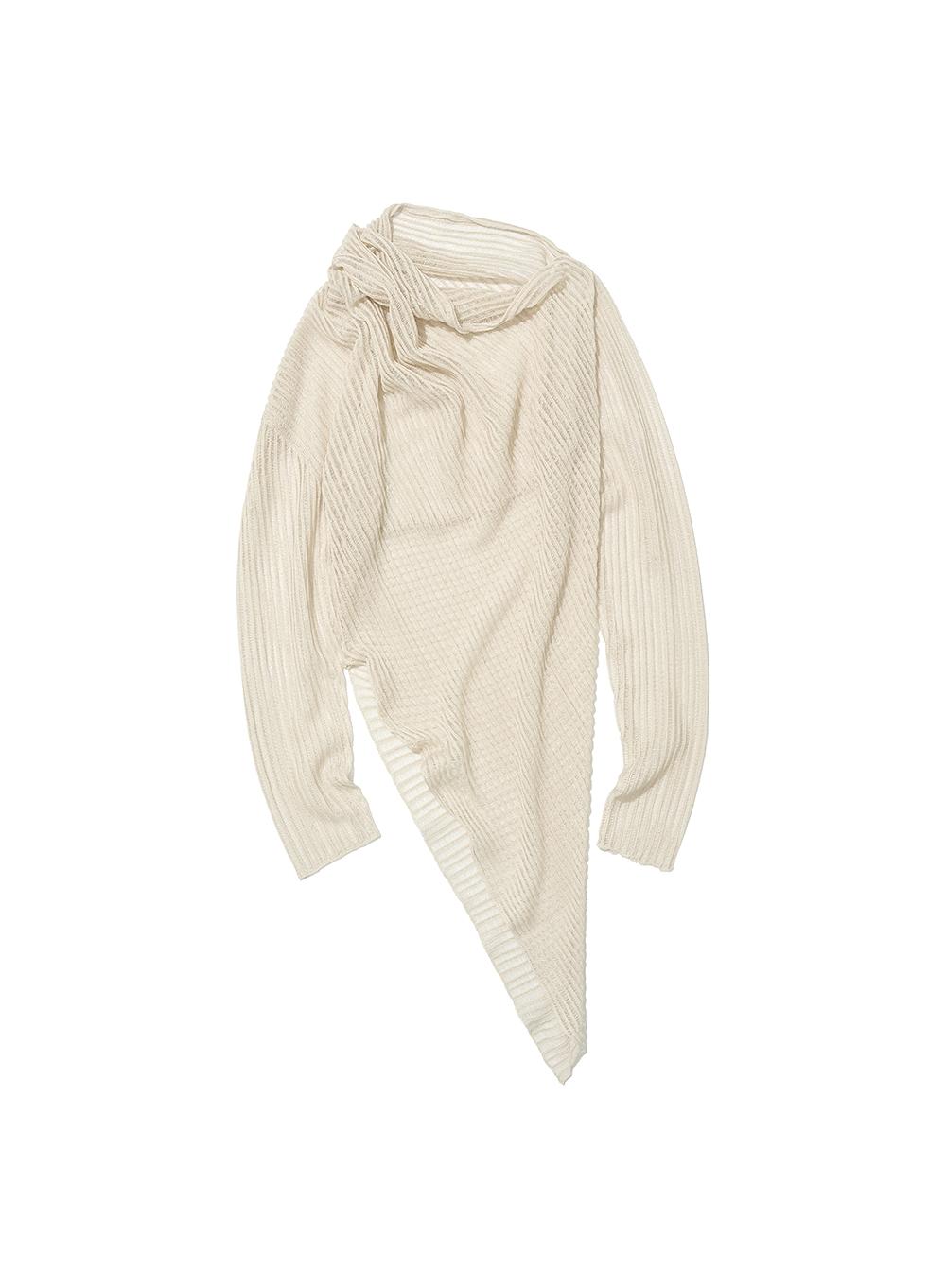 [WOMEN] SHEER UNBALANCED KNIT CREW NECK_IVORY