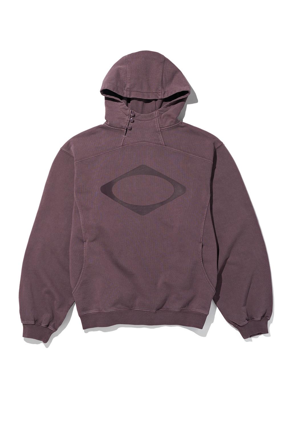RHOMBUS SIDE BUTTON UP HOODIE_WASHED RED BROWN