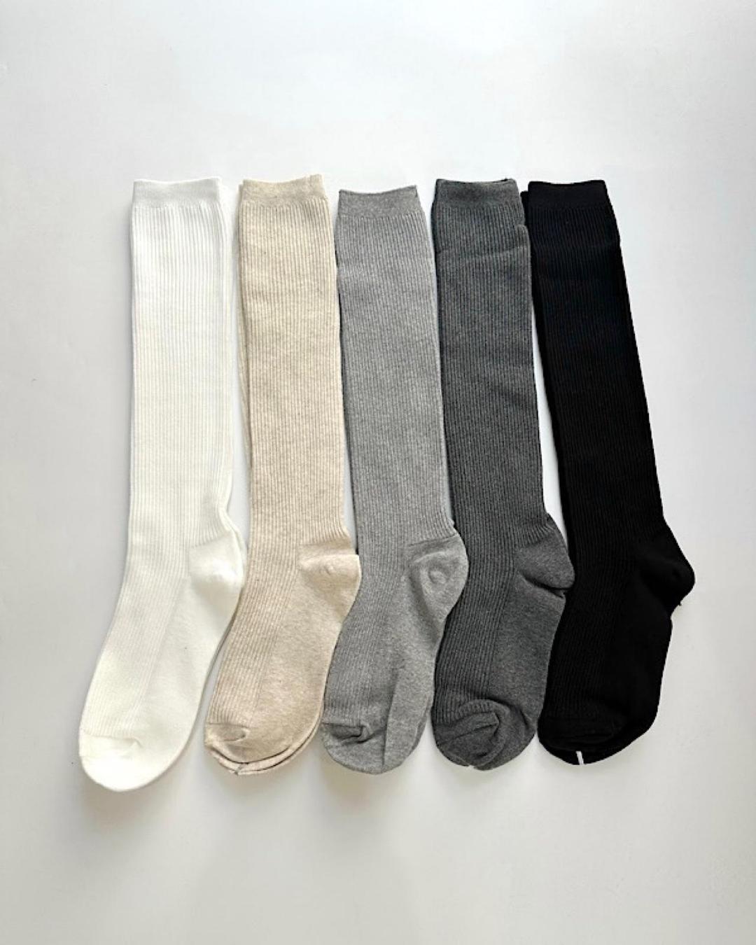 그리고 베이직 골지 니삭스 롱 여자 반양말