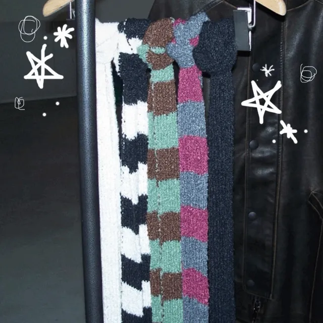 fringe stripe mat Long muffler / 프린지 스트라이프 매트 롱 머플러