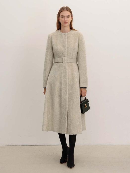 GABI Belted flared shearing coat (Khaki beige)