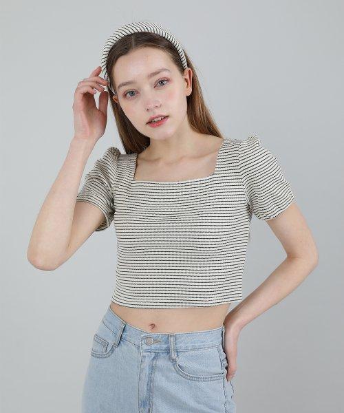 스트라이프 퍼프 티셔츠 (아이보리)