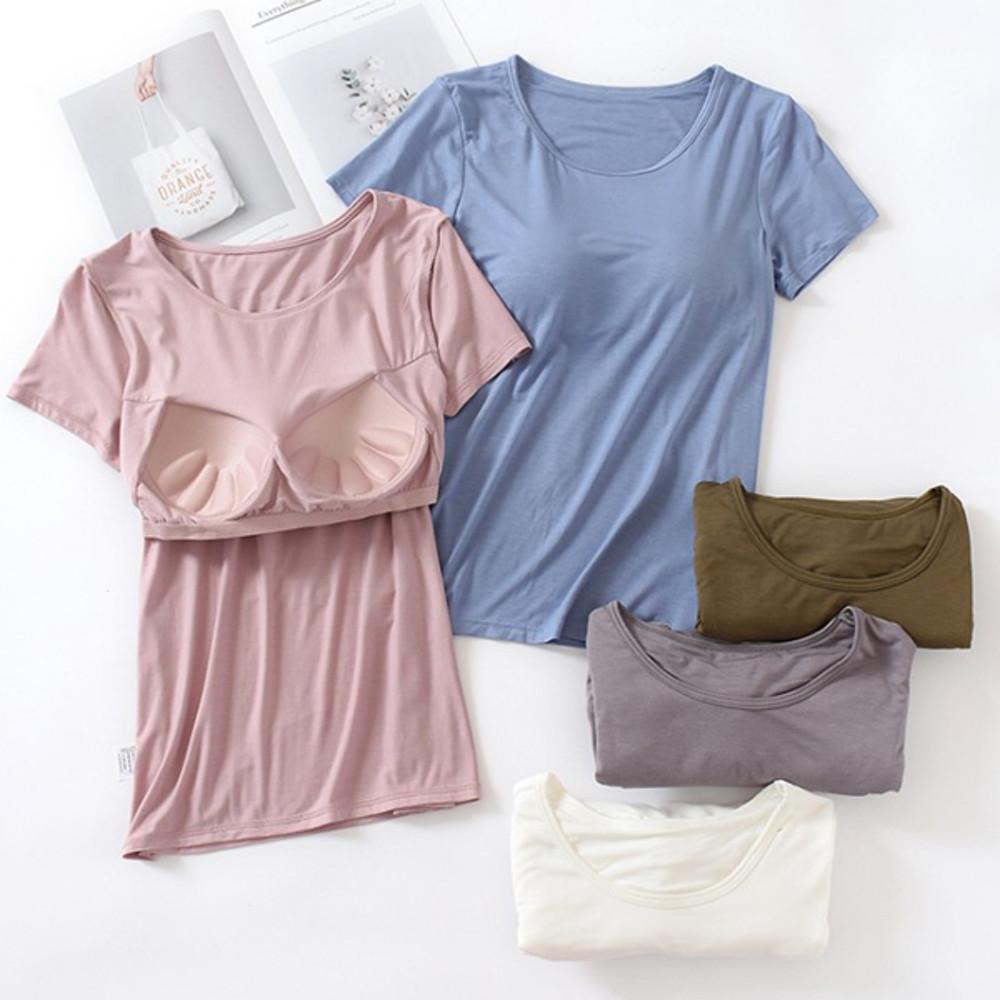 노브라티 캡내장 브라티 브라탑 티셔츠 슬리브리스 여자기능성반팔 브라내장티