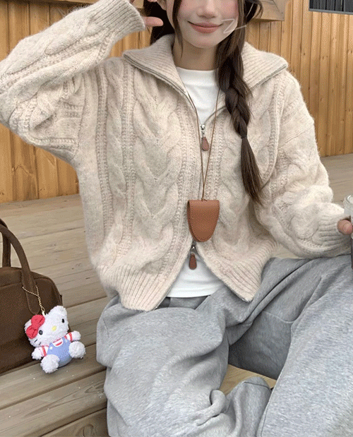 파라다이스키스 폭닥 꽈배기 스웨터 니트 집업 투웨이 2color