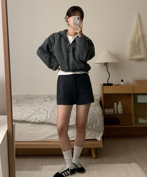 (우먼) 플리스 하프 집업_차콜