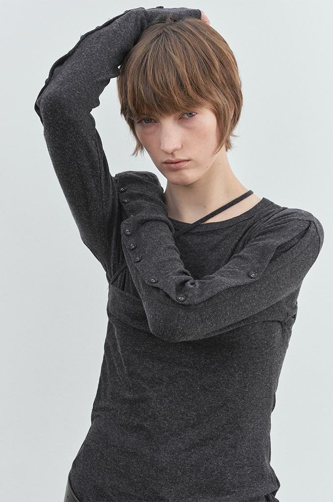 Button ribbed Top(Charcoal)