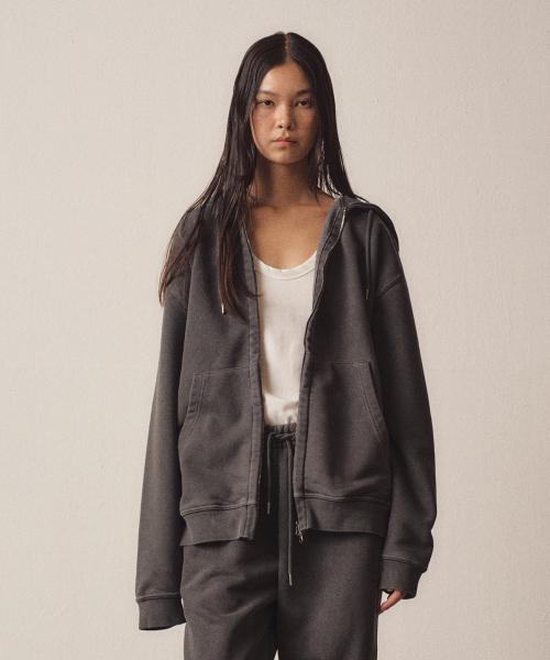 W Raven Extension Hooded Zip-Up_Charcoal