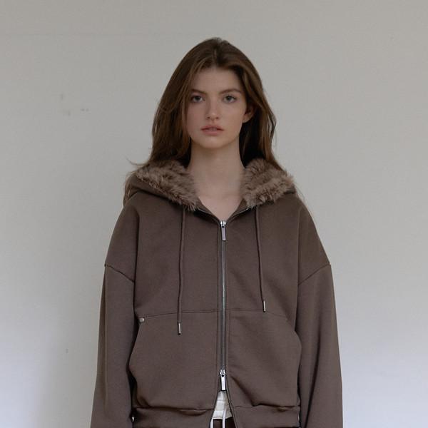 TEDDY FUR HOOD ZIP UP (BROWN)