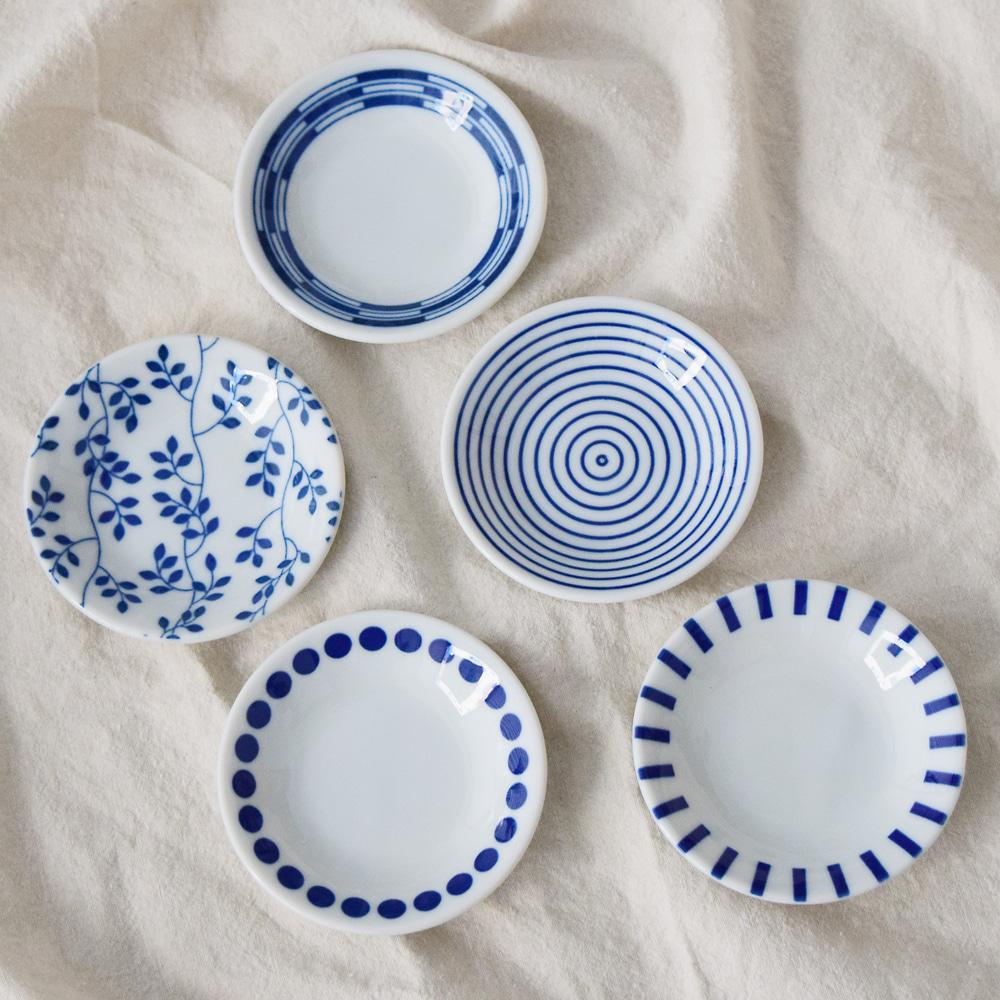 일본 블루패턴 미니 플레이트 간장 종지 초장기