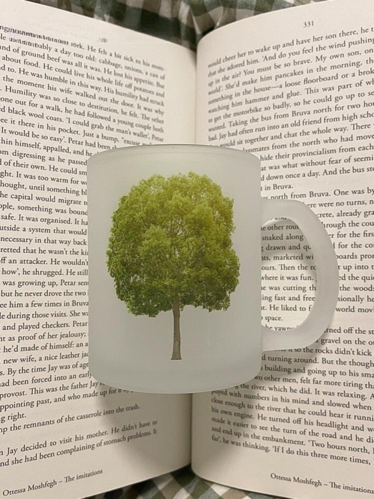 그린 나무 유리컵 빈티지 감성컵 기하학 패턴