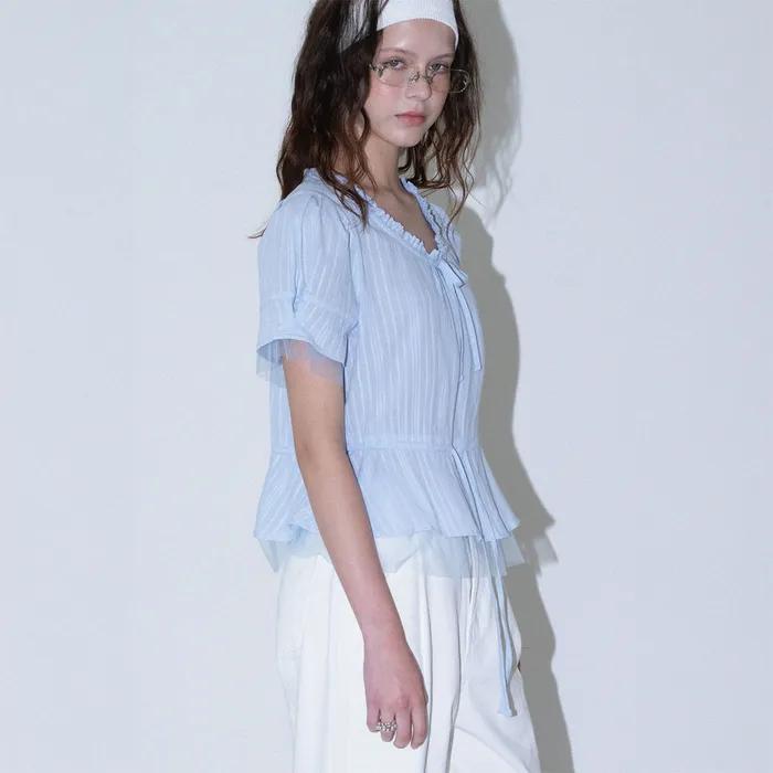 Sheer Layered String Half Blouse_Blue