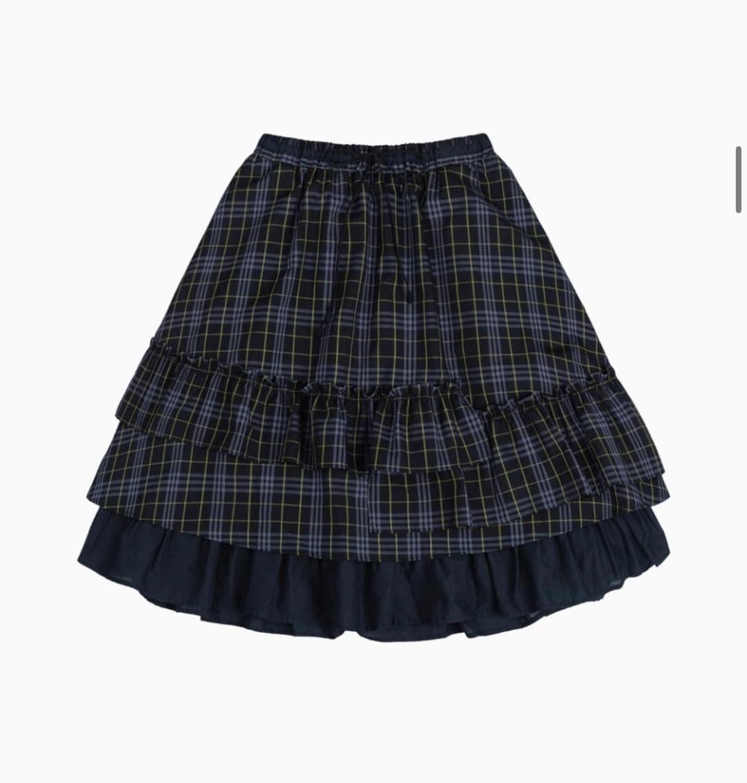 오헤시오 체크 프릴 미디 스커트 네이비 | 후루츠패밀리