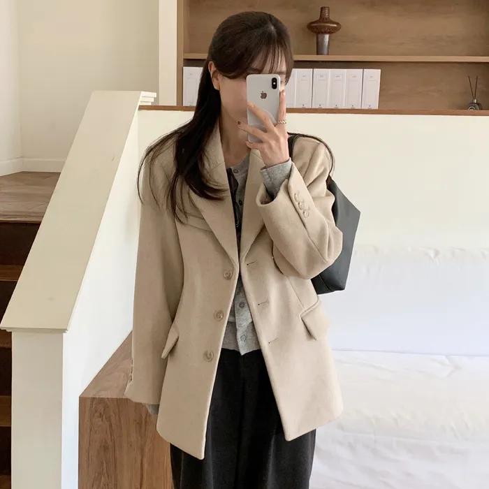 [알로하, 여울 PICK] 클래식 울 블렌드 블레이저 자켓 오트밀 MDJK046OATMEAL