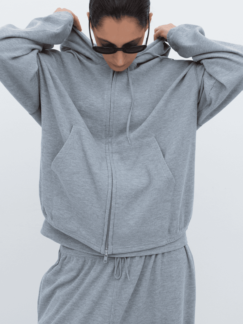3rd /Waffle Zip-up hoodie (melange grey)