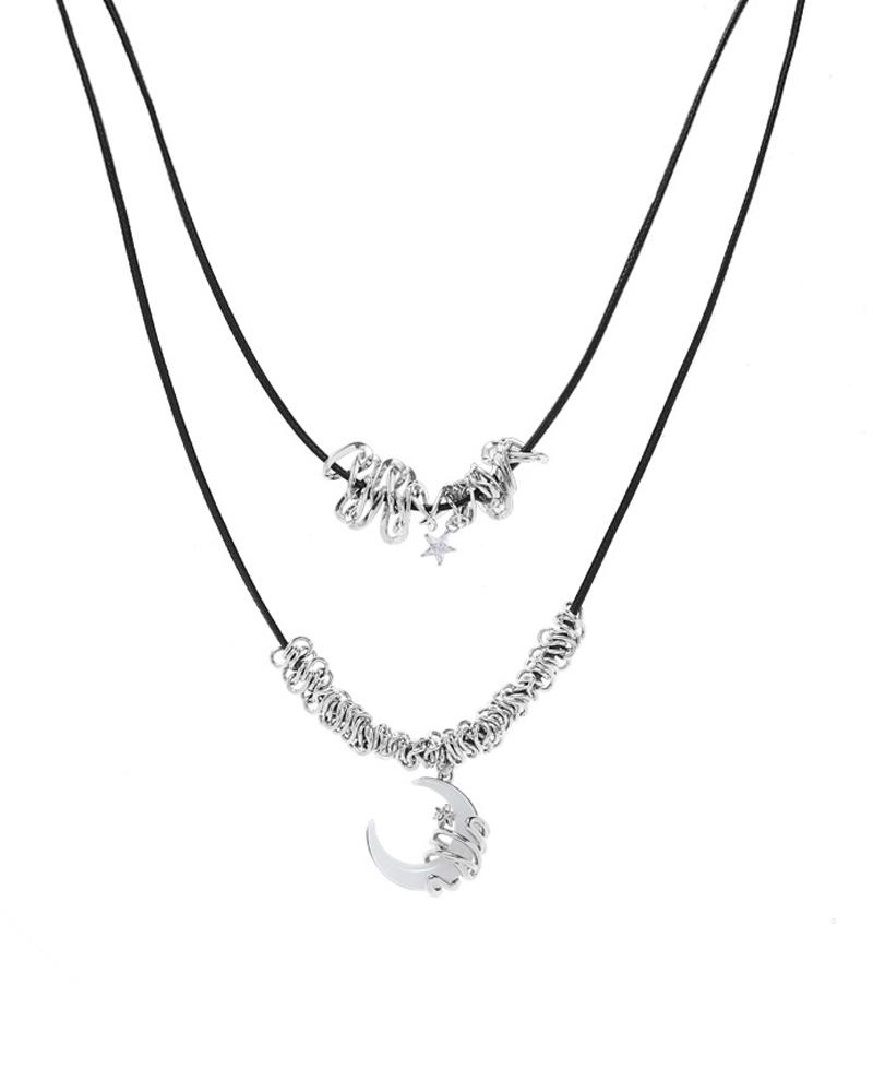 White Moon Leather Layered Necklace