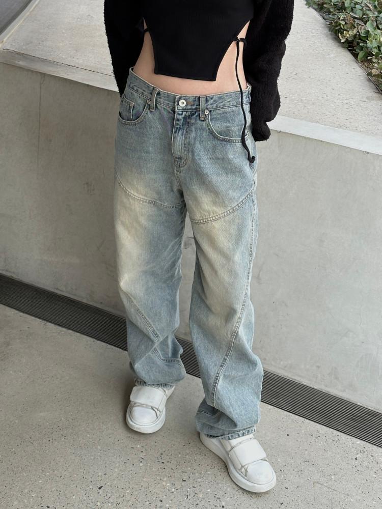 여자 봄 연청 트위스트 워싱 데님팬츠