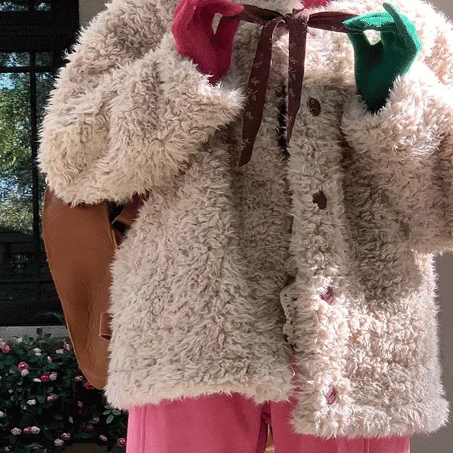 푸들 퍼 리본 장식 뽀글이 자켓