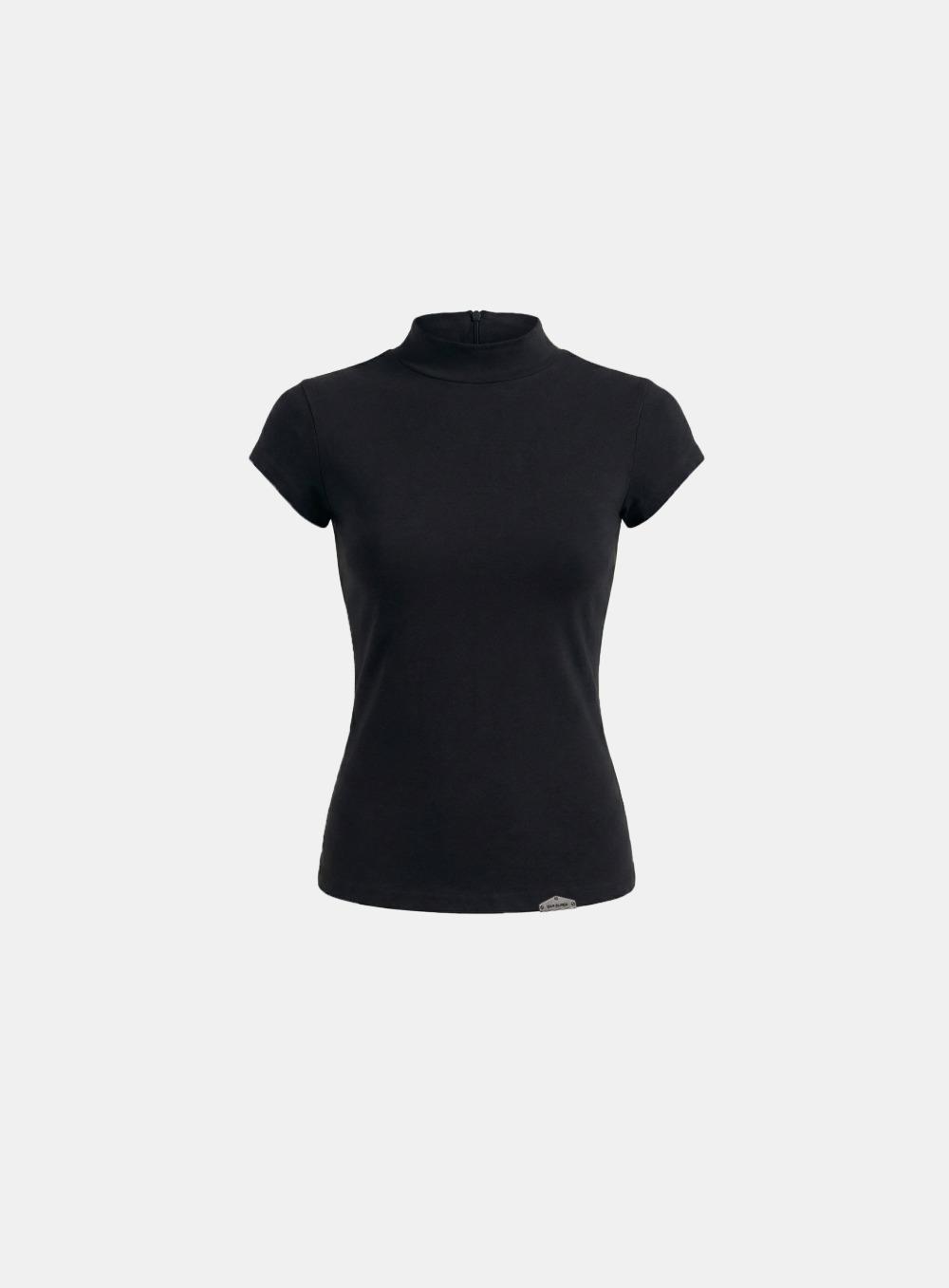 [w-tee26-068] Viper Logo Mock-Neck Cap Sleeve - Black