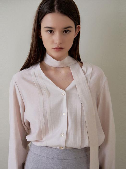 V NECK SCARF BLOUSE PINK 브이넥 스카프 블라우스 핑크
