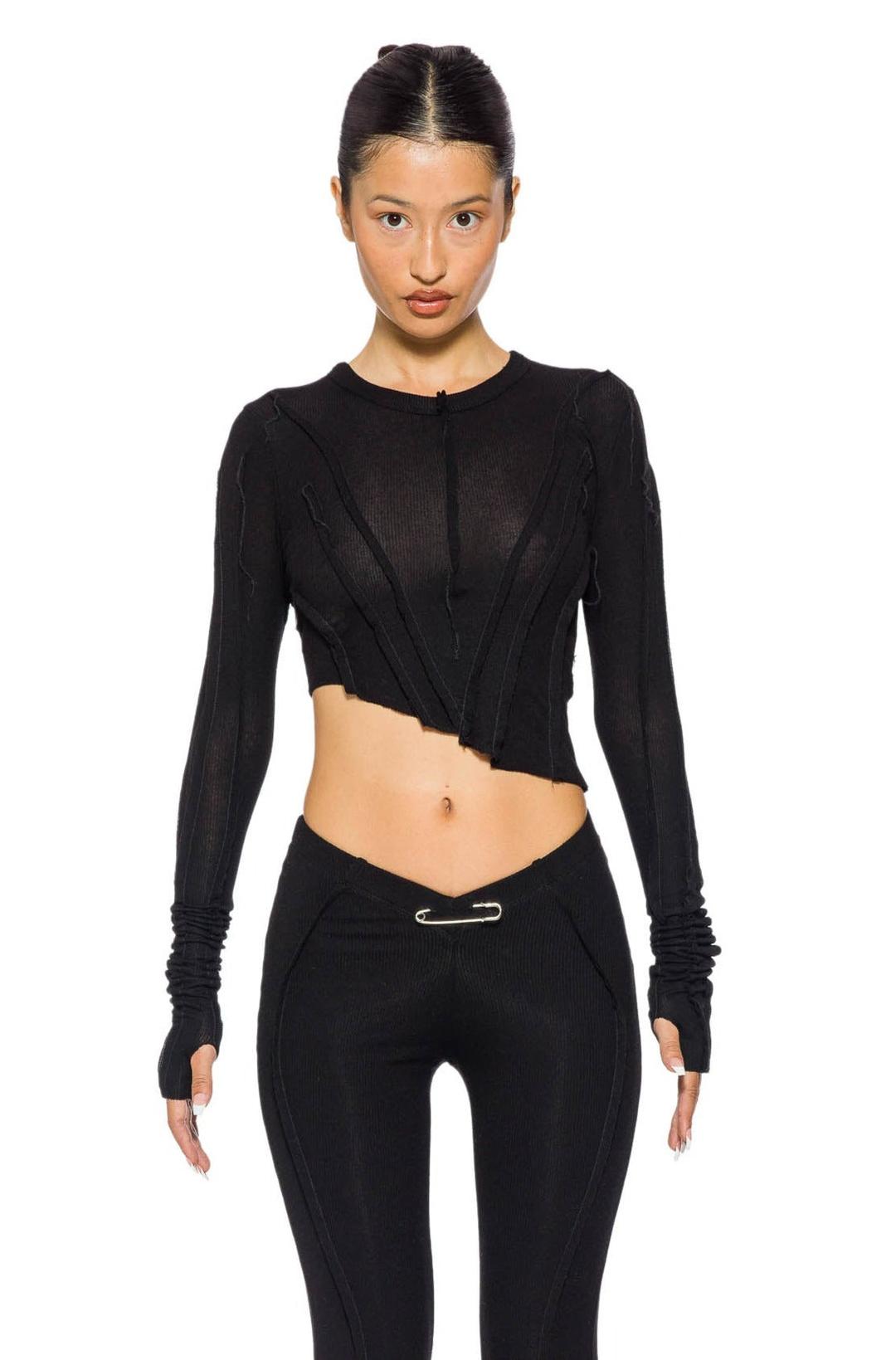 ASYMMETRIC LONG SLEEVE TEE IN BLACK RIB - XS