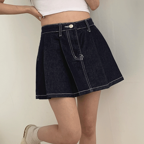 [ 핏보장/키치룩! ] 로코 플리츠 데님 스커트