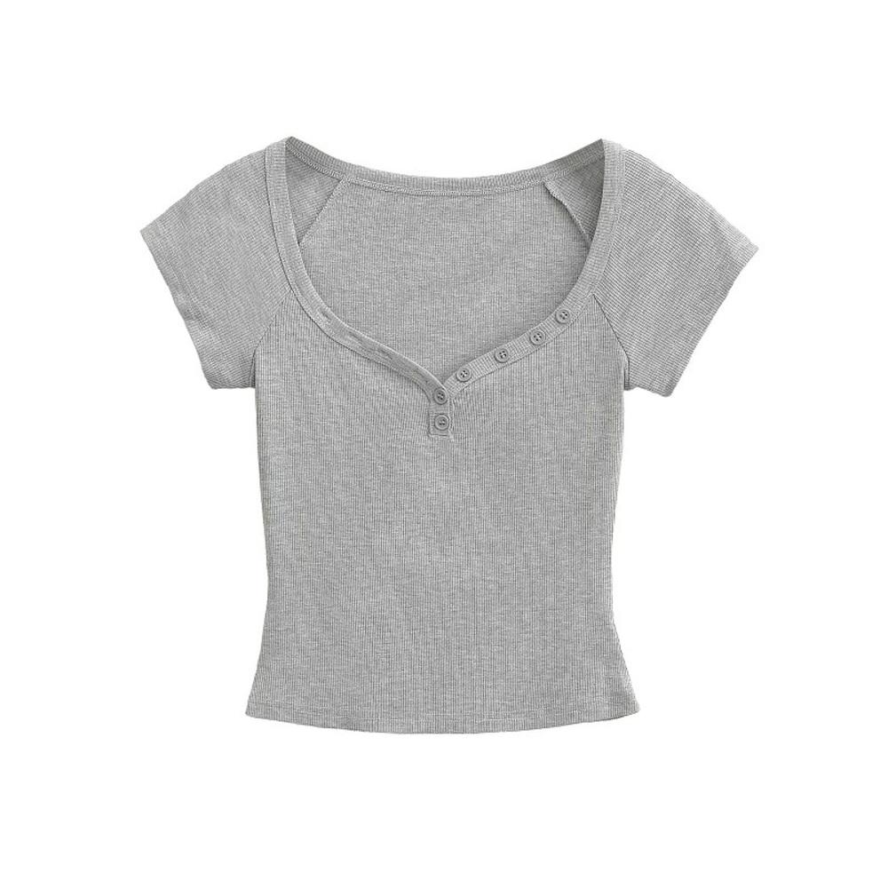 버튼 다운 골지 반팔 티셔츠 231002162