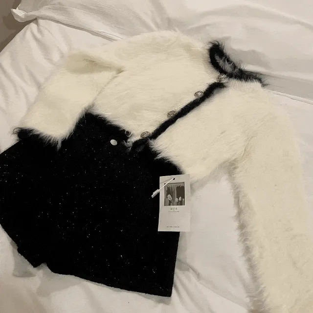 러브 모헤어 배색 앙고라 니트 가디건