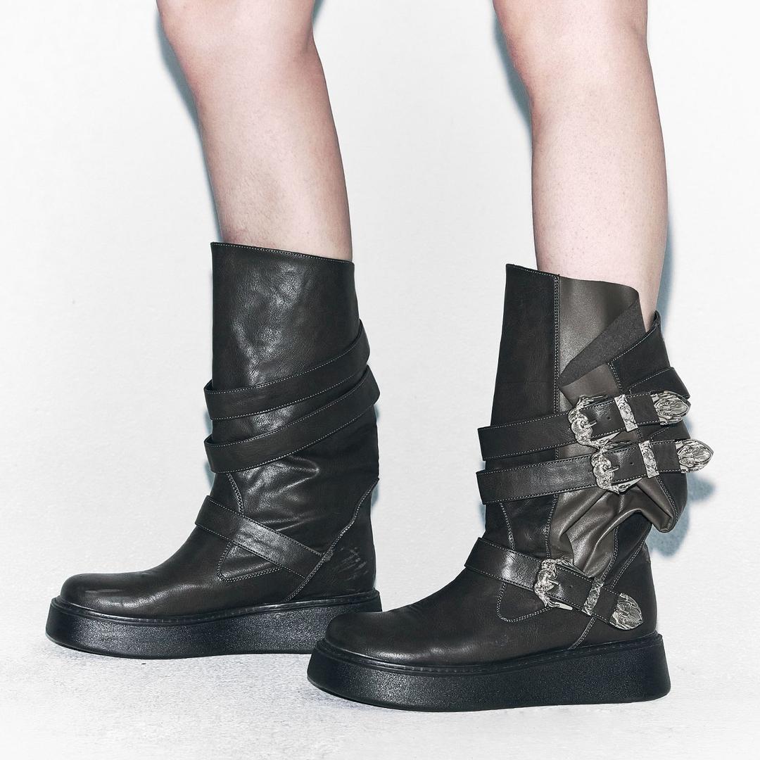 WESTERN BUCKLE FOLDING BOOTS DARK KHAKI