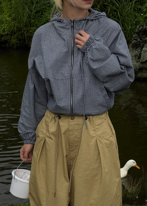 로로 스트라이프 후드 자켓