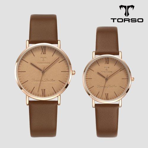 T0014L-RCBR 레더 다이알 커플 워치