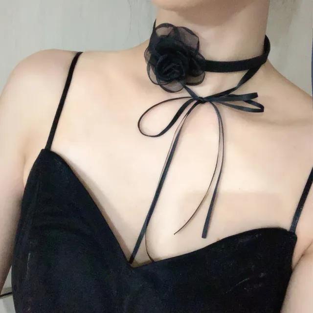 플라워초커 투스트랩오간자초커 웨딩블랙초커목걸이