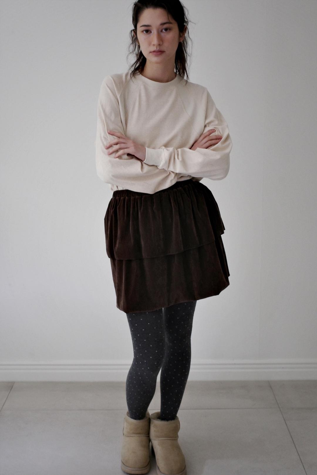 Velvet mesh balloon skirt, Brown