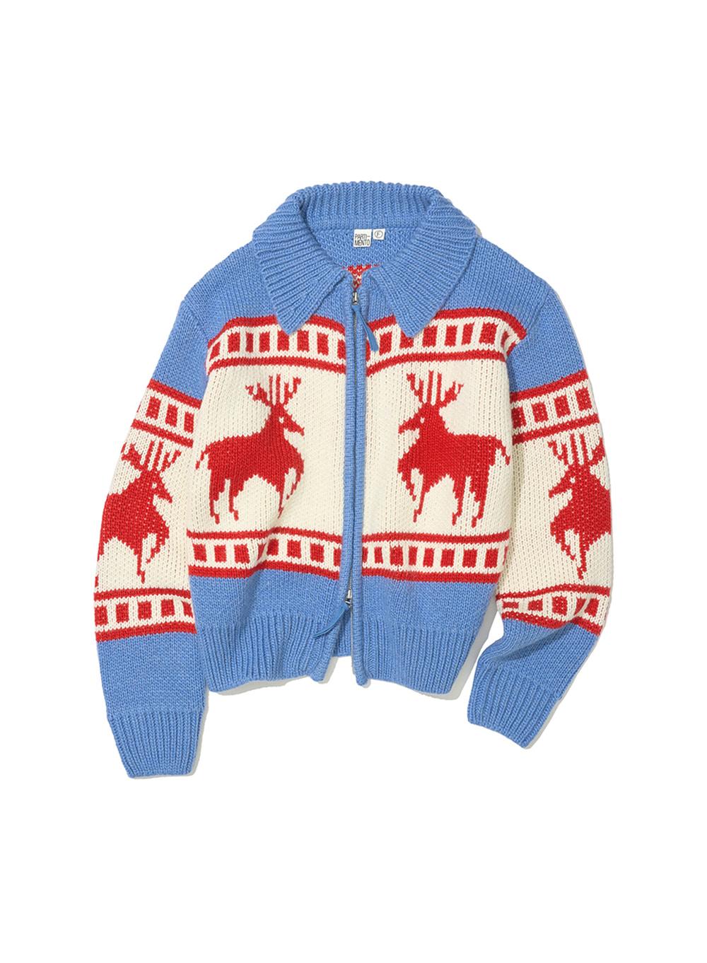 [WOMEN] COWICHAN KNIT ZIP-UP CARDIGAN_PASTEL BLUE