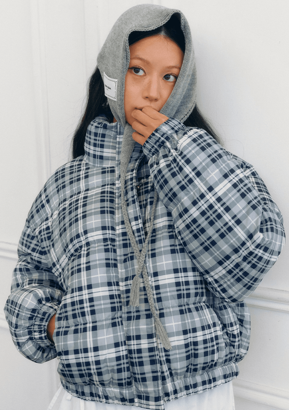 체크 하이넥 패딩(MAFDPD10NNY)