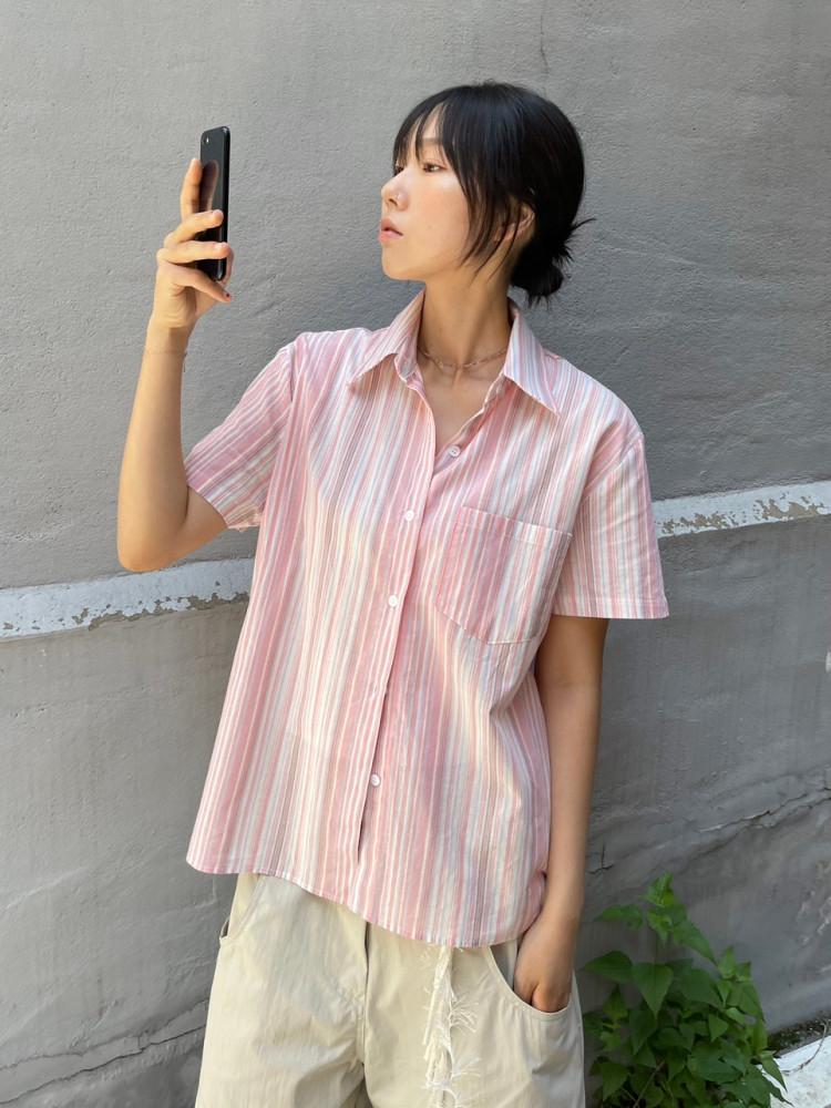 썸머 스트라이프반팔셔츠 스트라이프셔츠 린넨반팔셔츠