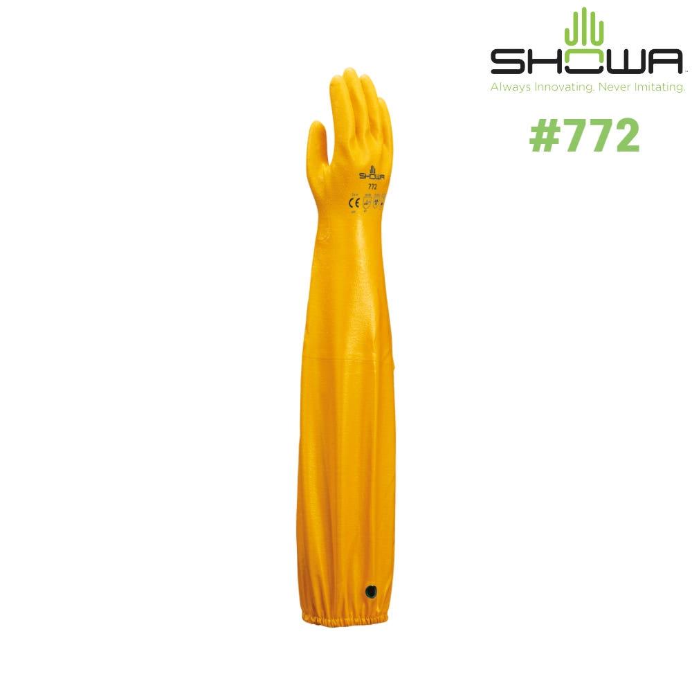 SHOWA 772 NBR 이중 코팅 토시형 안전 장갑 내유 내화학 내산 방수 작업용 쇼와
