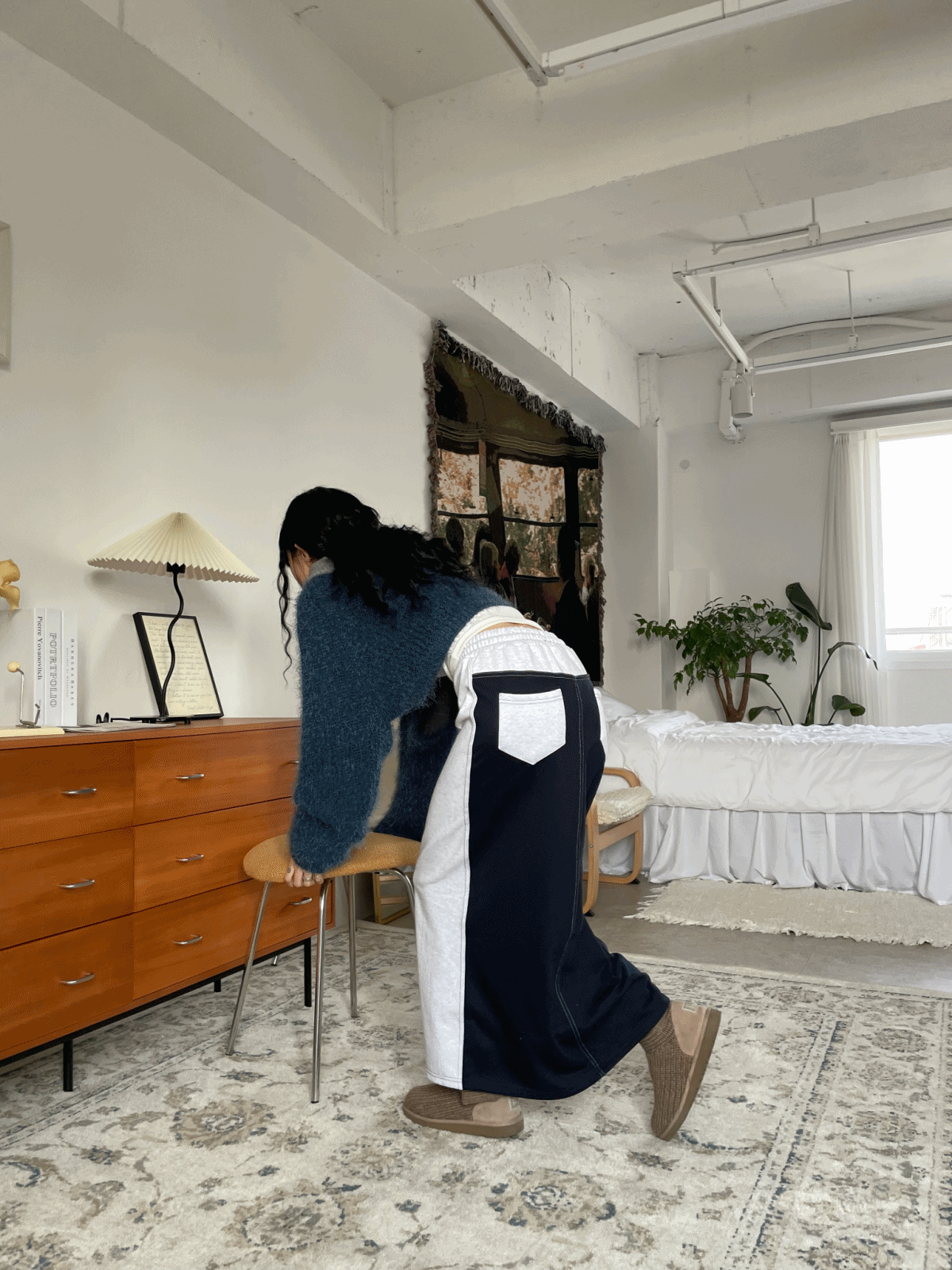 ombre sweat skirt (oat-navy/gray-black)