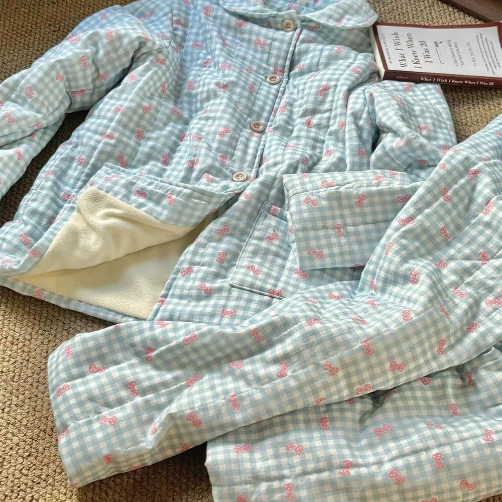 Ribbon Check 퀄팅 기모 파자마세트 겨울 잠옷 홈웨어