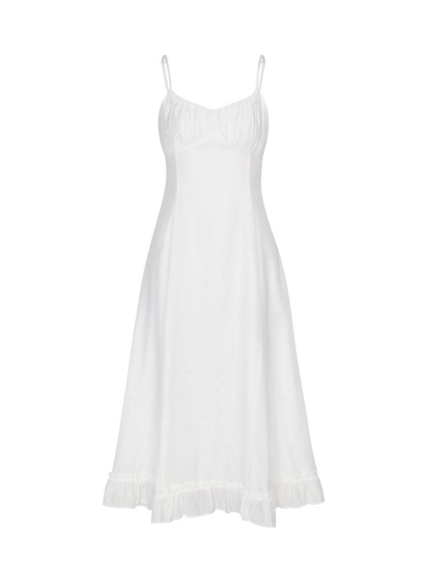Lily Shirring Long Dress (White)