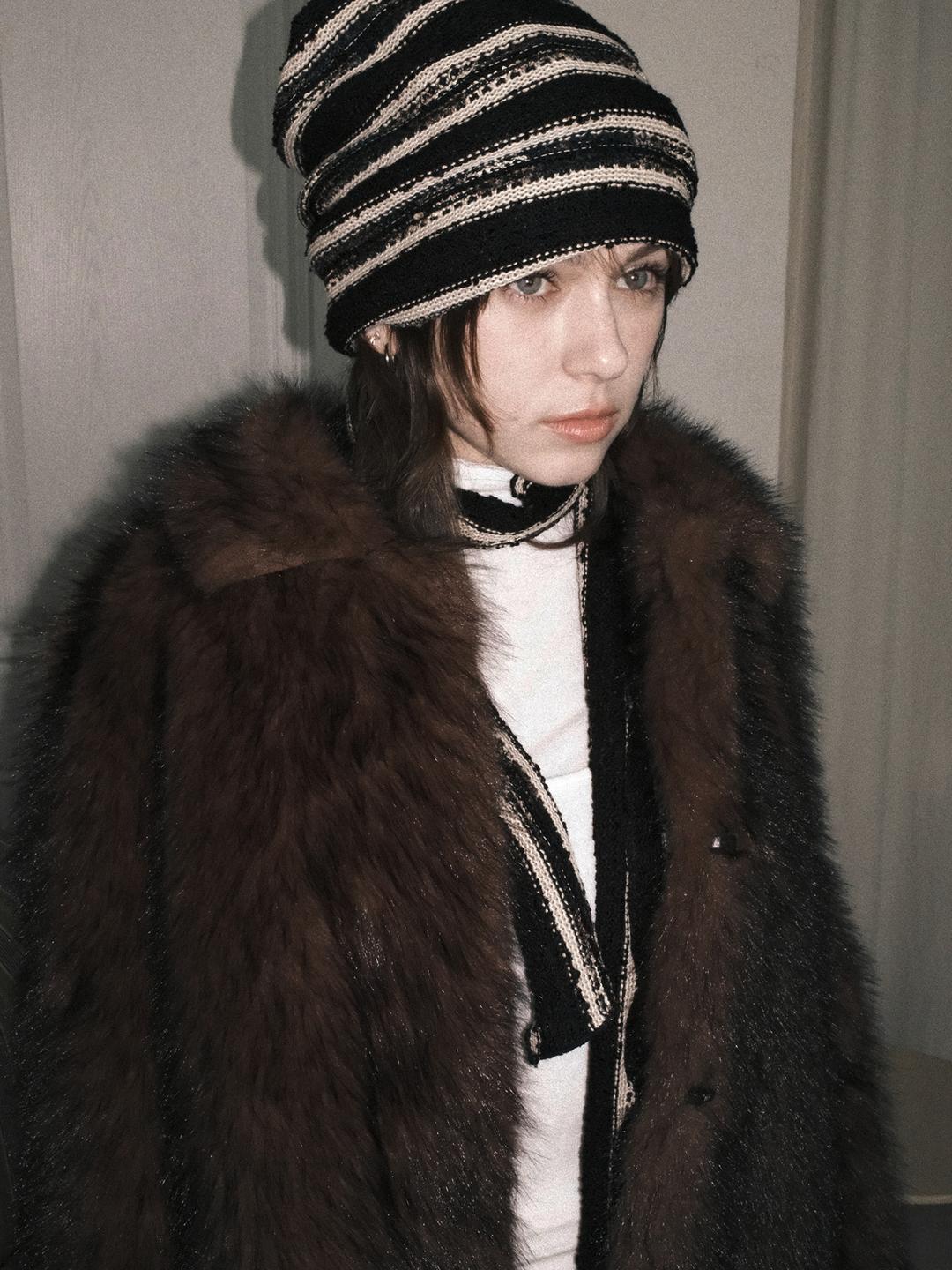 Knit Hat&Neck Warmer_Black&Beige