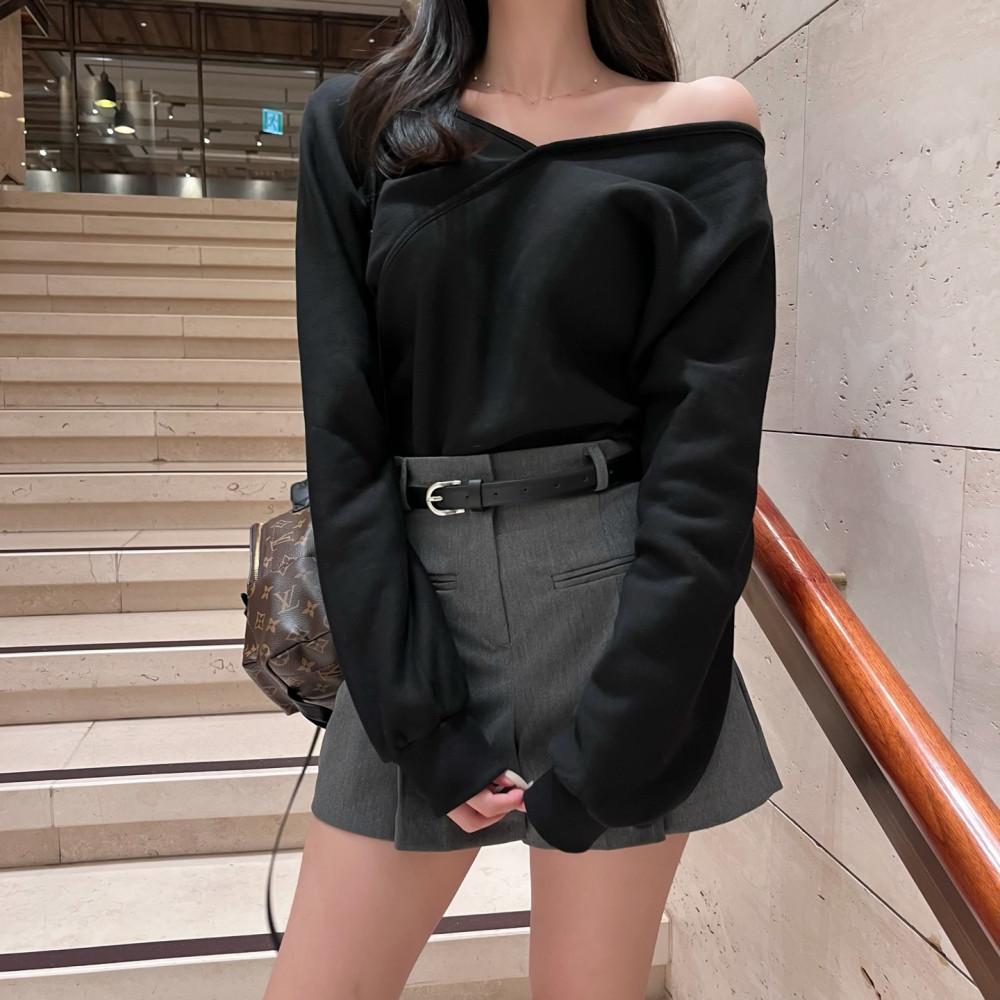 [기모선택] 앤드 오프숄더 사선 긴팔 맨투맨 (3color)