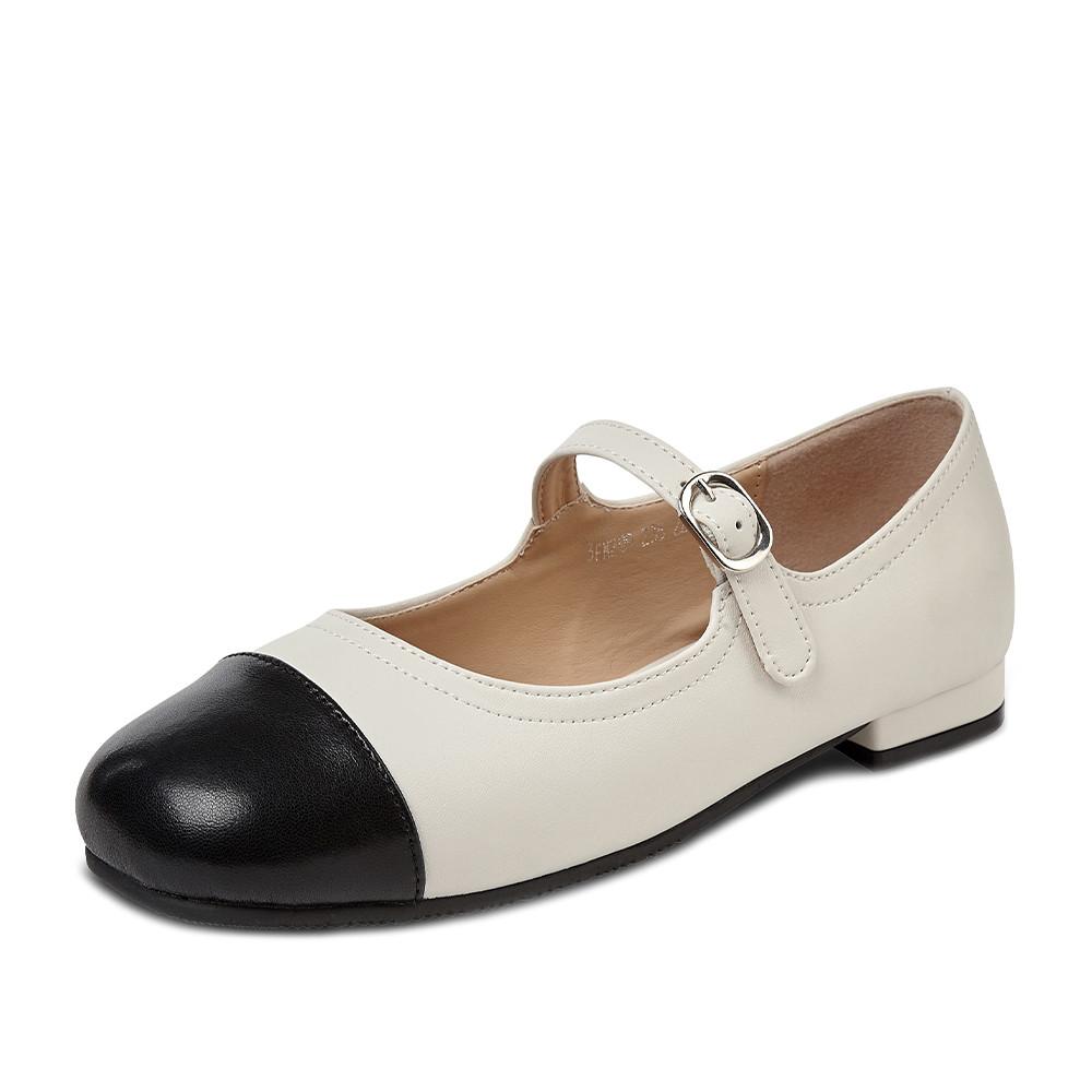 여성 소가죽 투톤 메리제인 플랫슈즈 (IV) - 3FN209