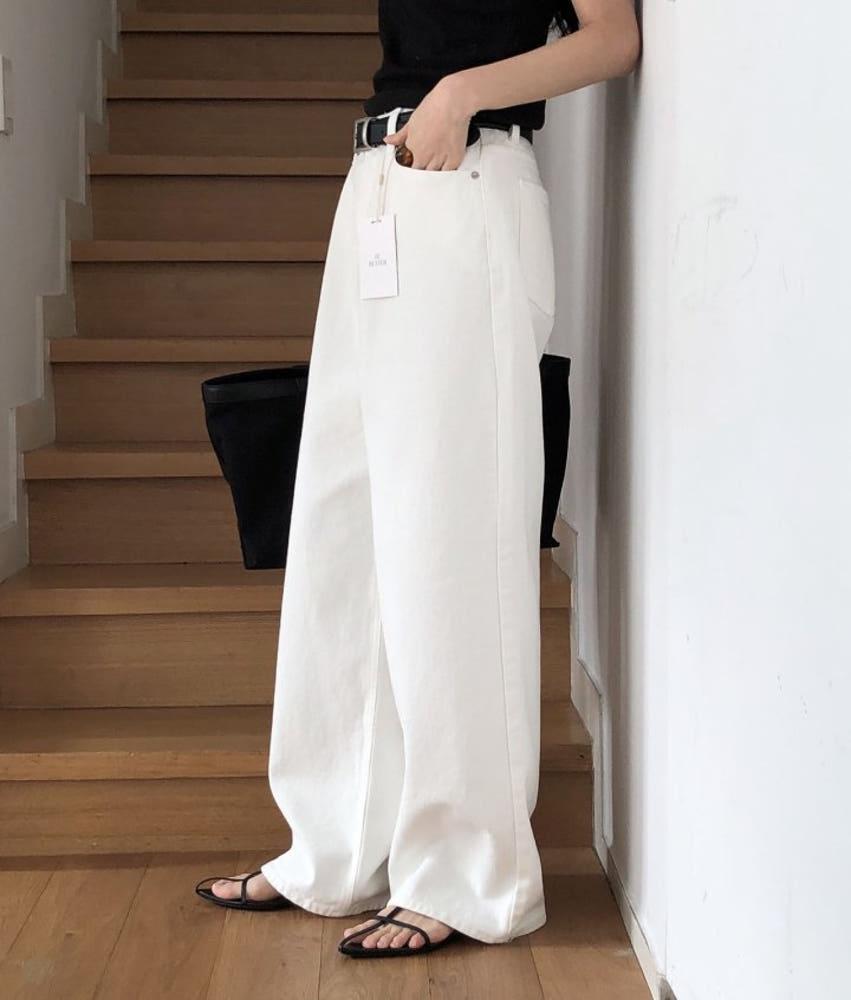 전체 당일 르버터 뮤 와이드 진 2502 아이보리 블랙 봄 캐주얼 일자핏 데님 팬츠