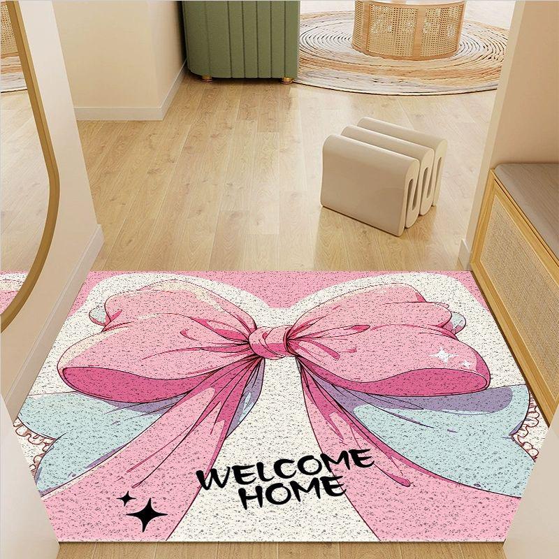 핑크 대형 리본 웰컴 현관 출입문 코일 매트 사각 발매트 A