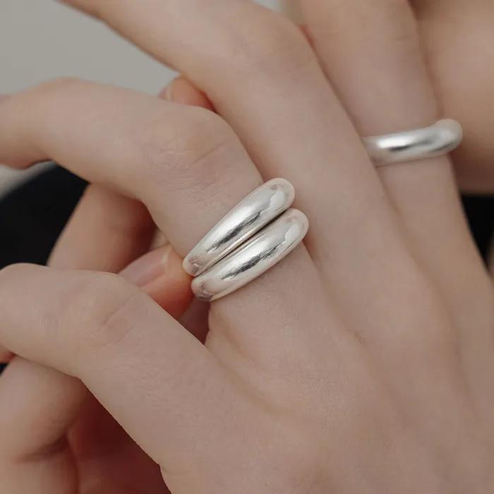 096 Semi Matte Bold Bulging Silver Ring (2Colors)