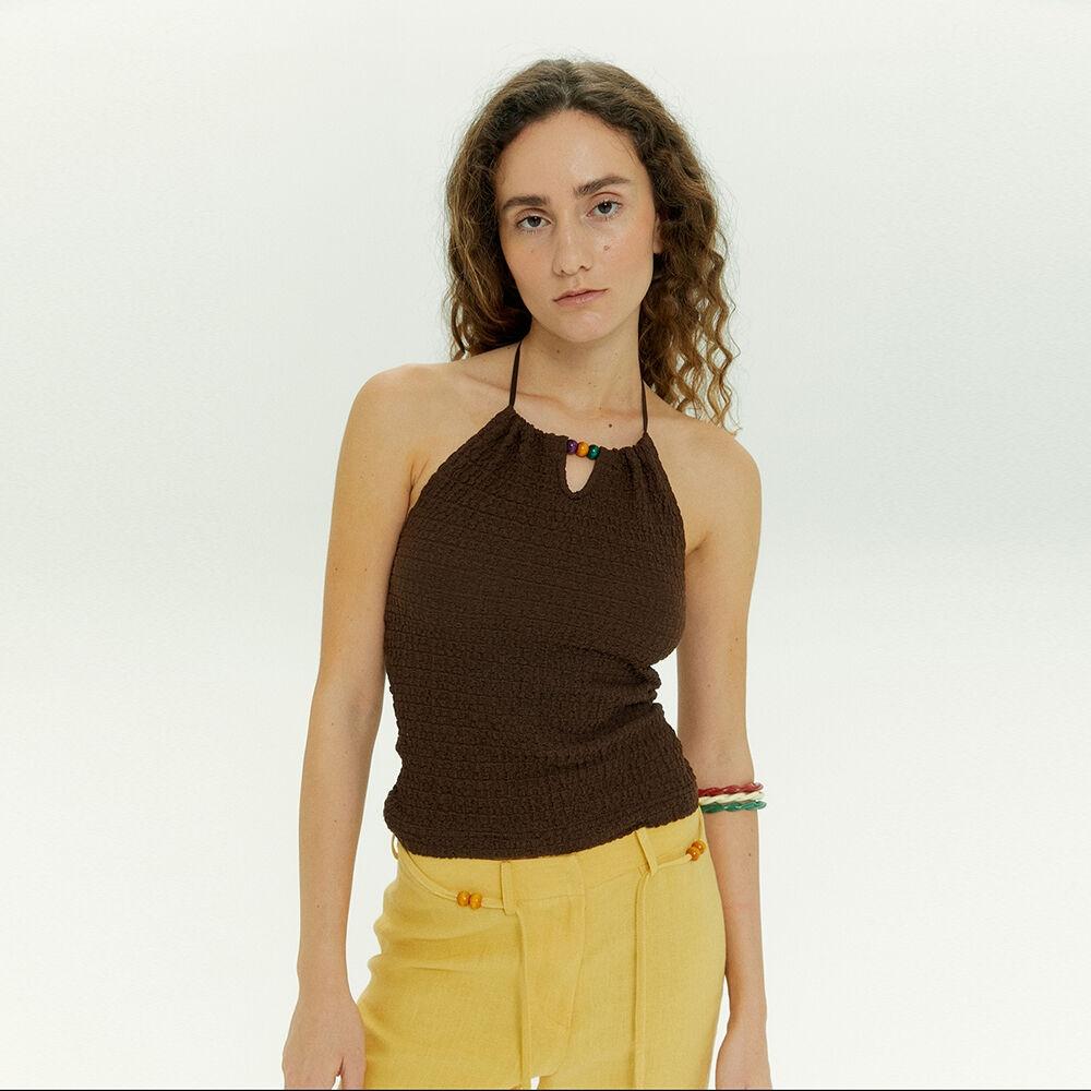 Beads Halter Top in Brown