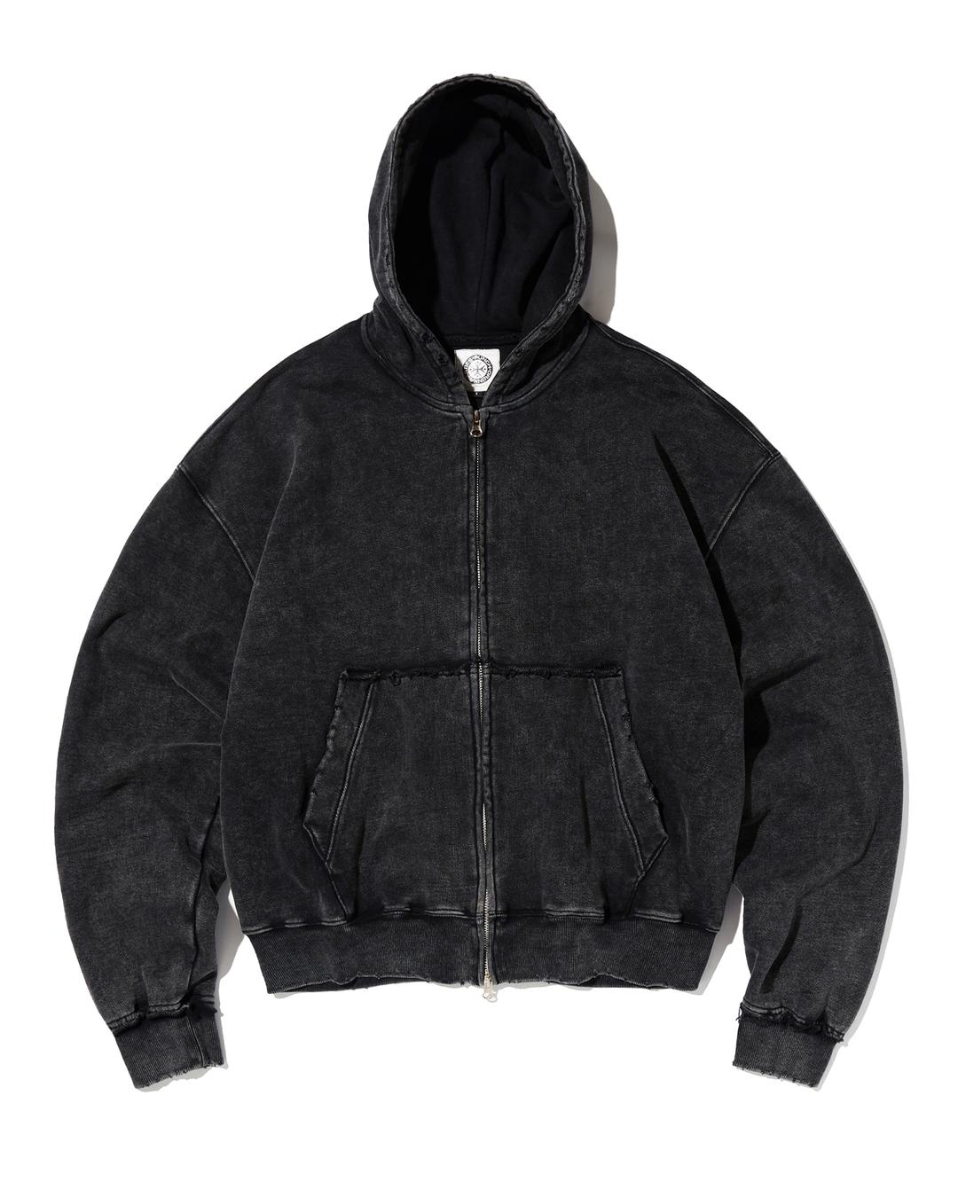 Crest Logo Vintage Washed Zip-up Hoodie (CHARCOAL)