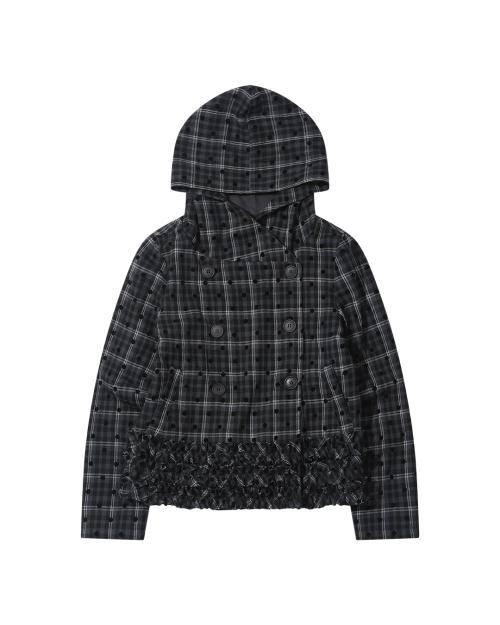 FRILL CHECK BUTTON JACKET (KHAKI)