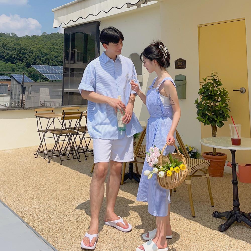 여름 멜빵 나시 스트라이프 원피스 제주도 신혼 여행 커플 시밀러룩